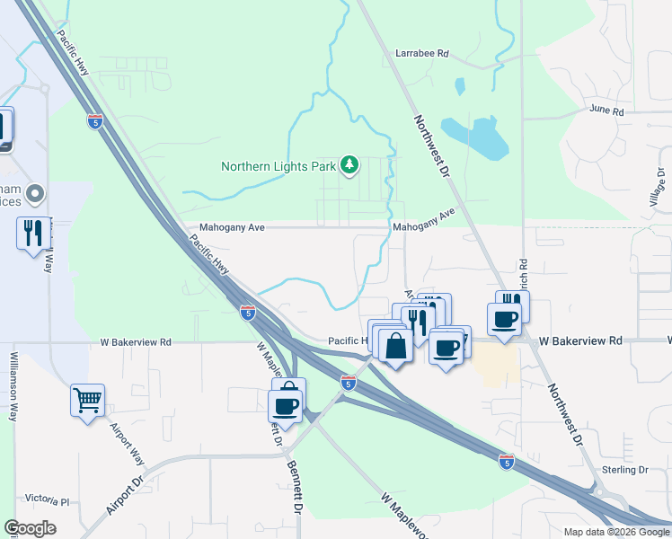 map of restaurants, bars, coffee shops, grocery stores, and more near 4000 Pacific Highway in Bellingham