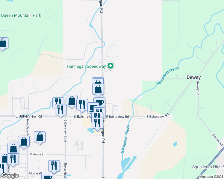 map of restaurants, bars, coffee shops, grocery stores, and more near 4128-4160 Hannegan Road in Bellingham