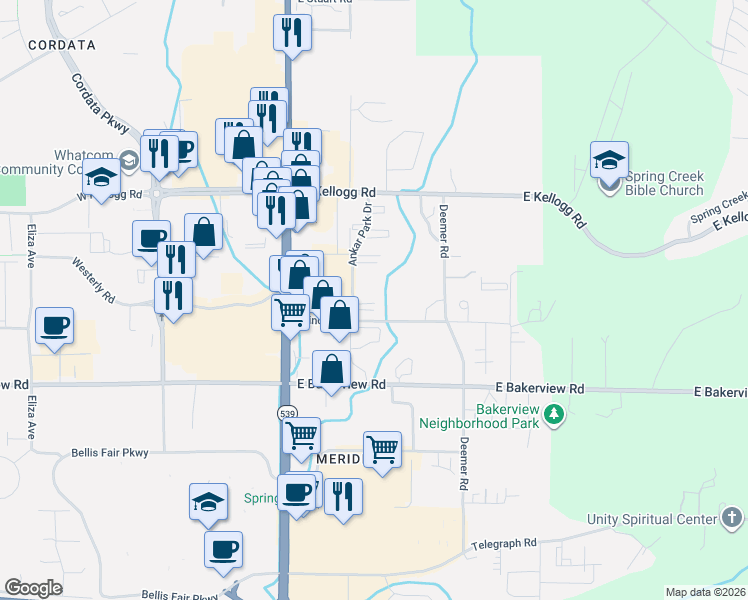 map of restaurants, bars, coffee shops, grocery stores, and more near 4164 Ankar Park Drive in Bellingham