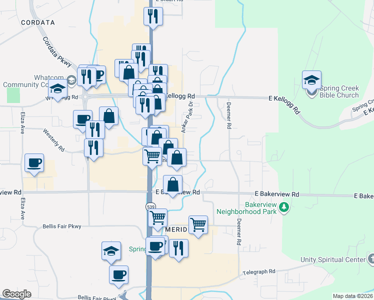 map of restaurants, bars, coffee shops, grocery stores, and more near 4164 Ankar Park Drive in Bellingham
