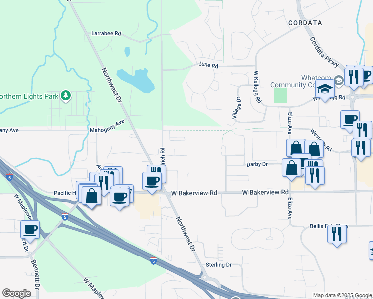 map of restaurants, bars, coffee shops, grocery stores, and more near 909 Orchid Place in Bellingham