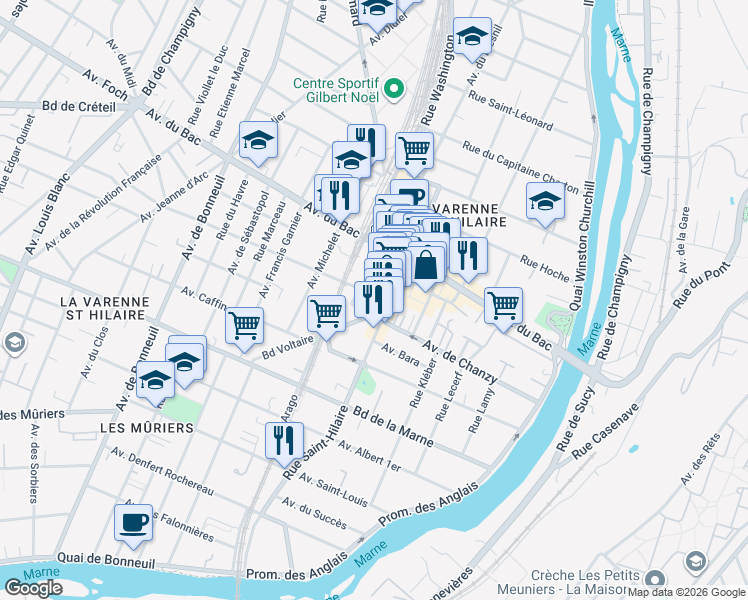 map of restaurants, bars, coffee shops, grocery stores, and more near in Saint-Maur-des-Fossés