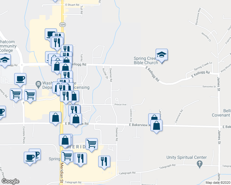 map of restaurants, bars, coffee shops, grocery stores, and more near 246 Prince Avenue in Bellingham
