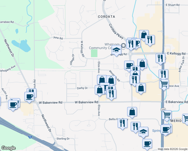 map of restaurants, bars, coffee shops, grocery stores, and more near in Bellingham