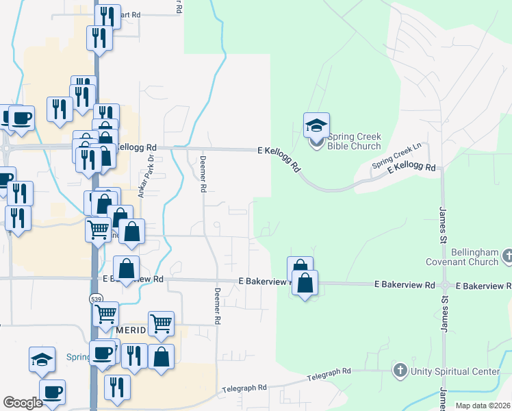 map of restaurants, bars, coffee shops, grocery stores, and more near 4186 Landon Avenue in Bellingham