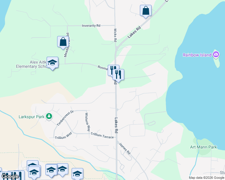map of restaurants, bars, coffee shops, grocery stores, and more near 6140 Lakes Road in Duncan