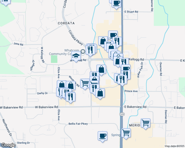 map of restaurants, bars, coffee shops, grocery stores, and more near 204 Olivine Lane in Bellingham