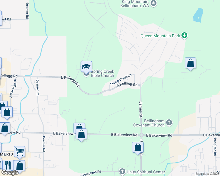 map of restaurants, bars, coffee shops, grocery stores, and more near 712 East Kellogg Road in Bellingham