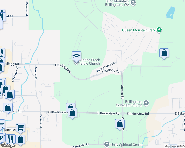 map of restaurants, bars, coffee shops, grocery stores, and more near 712 East Kellogg Road in Bellingham