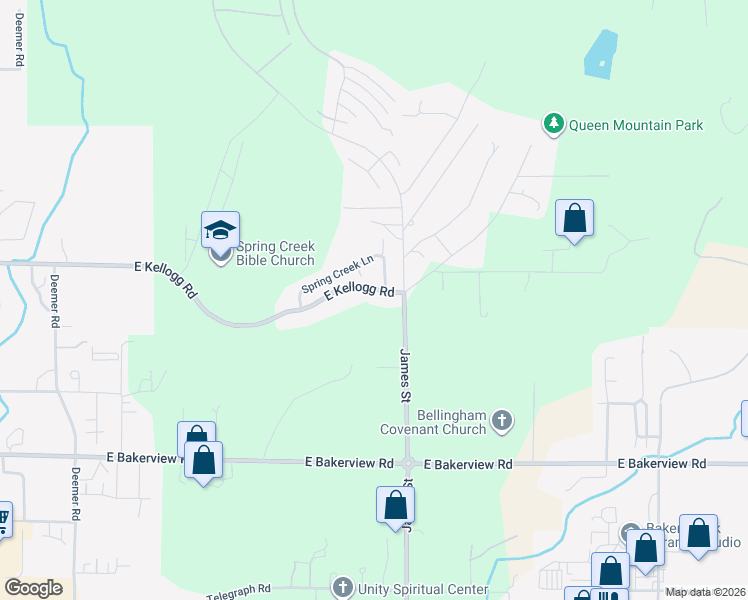 map of restaurants, bars, coffee shops, grocery stores, and more near 834 East Kellogg Road in Bellingham