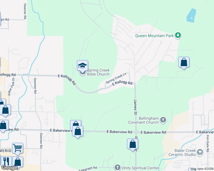map of restaurants, bars, coffee shops, grocery stores, and more near 712 East Kellogg Road in Bellingham