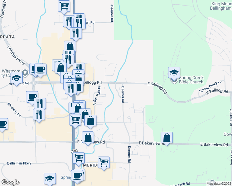 map of restaurants, bars, coffee shops, grocery stores, and more near 4216 Deemer Road in Bellingham