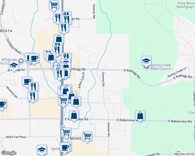 map of restaurants, bars, coffee shops, grocery stores, and more near 4221 Archer Drive in Bellingham