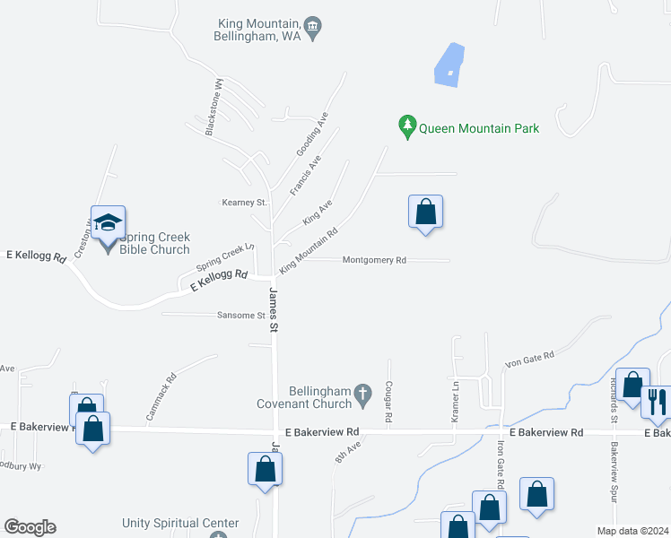 map of restaurants, bars, coffee shops, grocery stores, and more near 4266 King Mountain Road in Bellingham