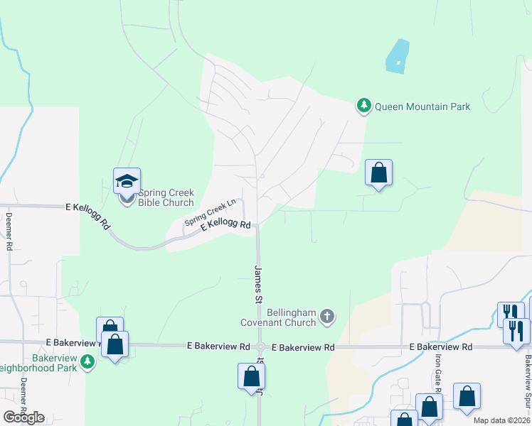 map of restaurants, bars, coffee shops, grocery stores, and more near 4276 Spring Creek Lane in Bellingham