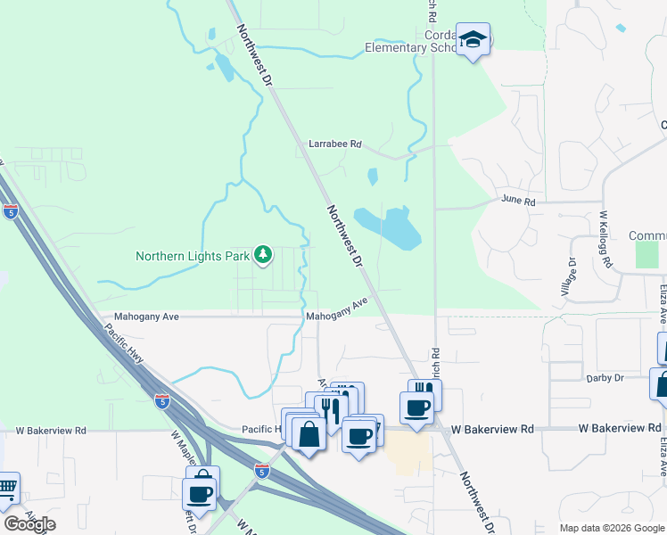 map of restaurants, bars, coffee shops, grocery stores, and more near 4241 Northwest Drive in Bellingham