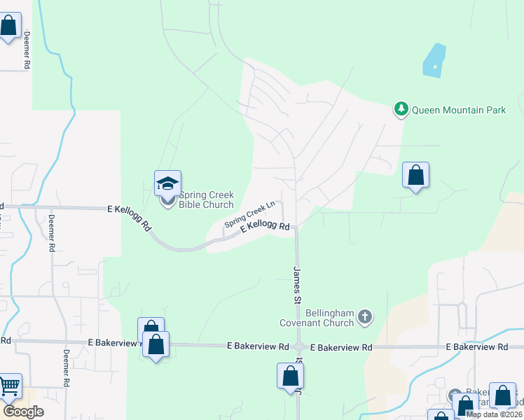map of restaurants, bars, coffee shops, grocery stores, and more near 4253 Spring Creek Lane in Bellingham
