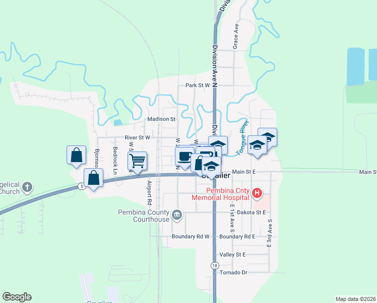 map of restaurants, bars, coffee shops, grocery stores, and more near 204 Elizabeth Street West in Cavalier