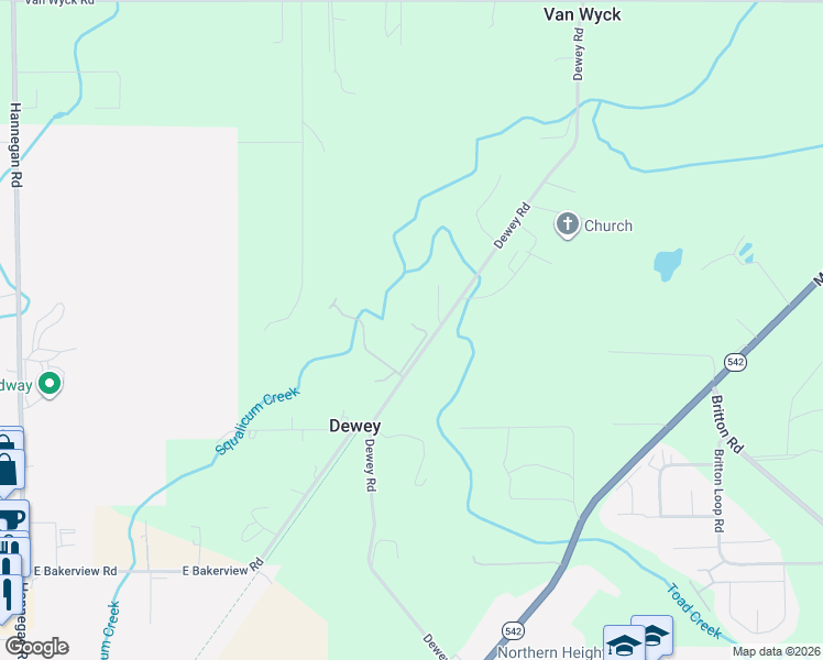 map of restaurants, bars, coffee shops, grocery stores, and more near 4250 Dewey Road in Bellingham