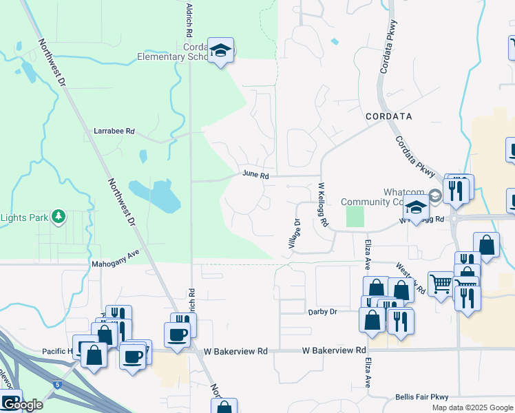 map of restaurants, bars, coffee shops, grocery stores, and more near 700 Fuchsia Loop in Bellingham