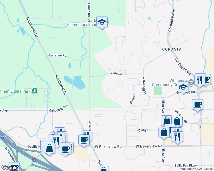 map of restaurants, bars, coffee shops, grocery stores, and more near 700 Fuchsia Loop in Bellingham
