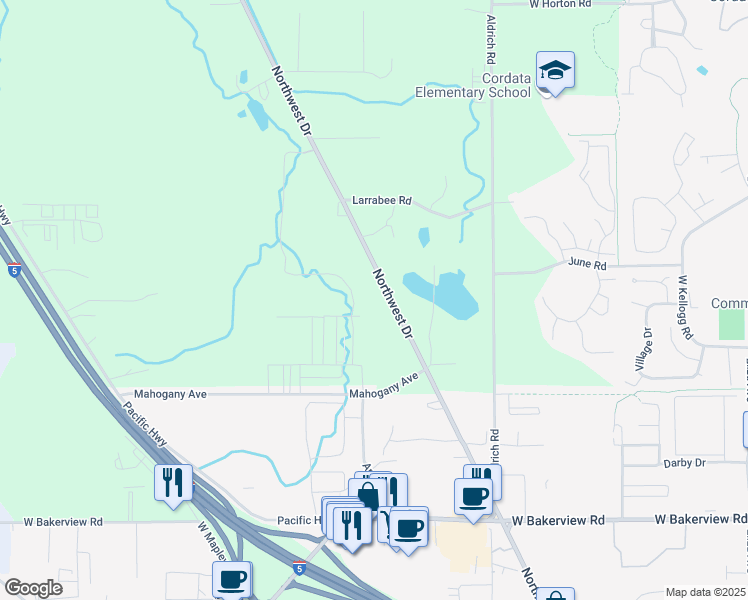 map of restaurants, bars, coffee shops, grocery stores, and more near 4281 Northwest Drive in Bellingham