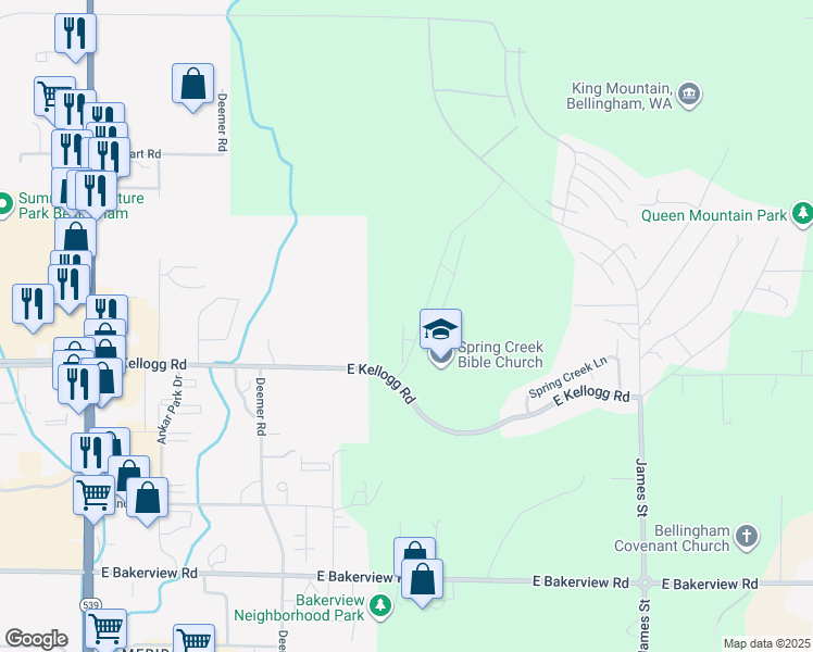 map of restaurants, bars, coffee shops, grocery stores, and more near 561 East Kellogg Road in Bellingham