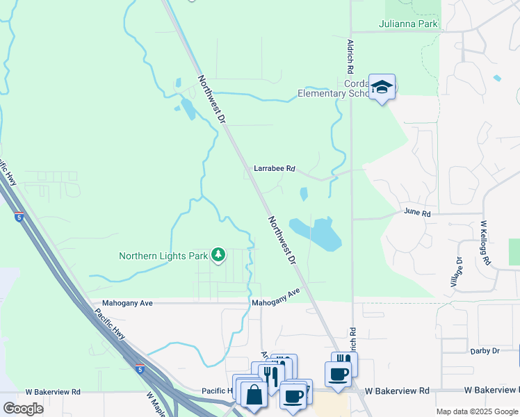map of restaurants, bars, coffee shops, grocery stores, and more near 4305 Northwest Drive in Bellingham