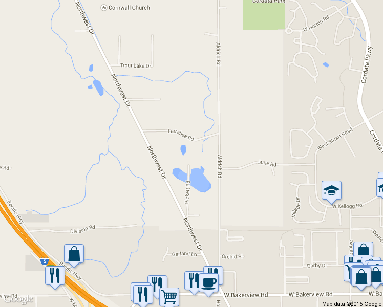 map of restaurants, bars, coffee shops, grocery stores, and more near 553 Larrabee Road in Bellingham