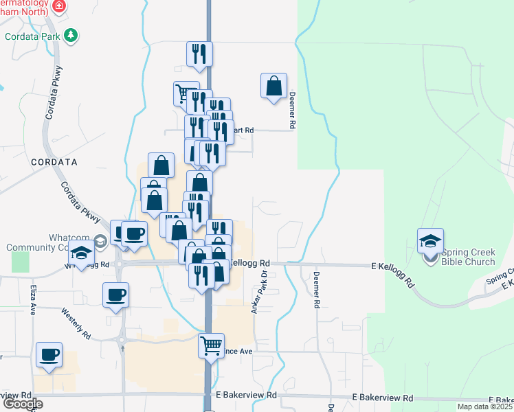 map of restaurants, bars, coffee shops, grocery stores, and more near 4322 Tull Road in Bellingham