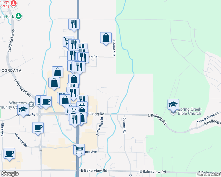 map of restaurants, bars, coffee shops, grocery stores, and more near 4322 Tull Road in Bellingham