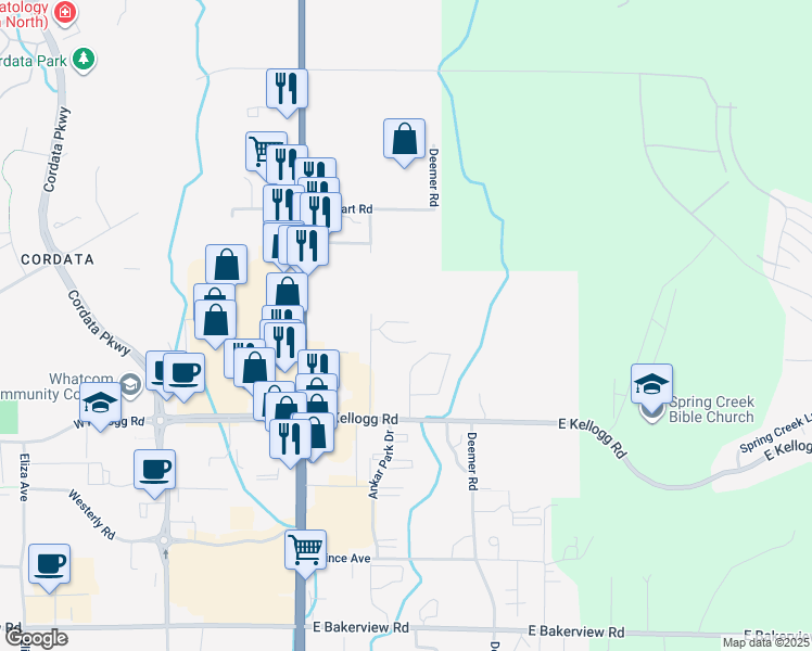 map of restaurants, bars, coffee shops, grocery stores, and more near 4322 Tull Road in Bellingham