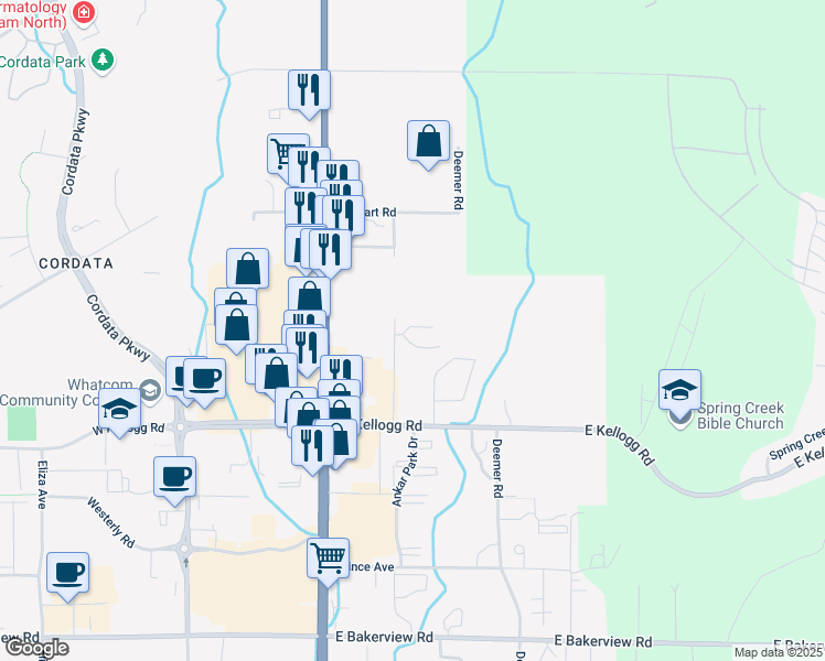 map of restaurants, bars, coffee shops, grocery stores, and more near 4322 Tull Road in Bellingham