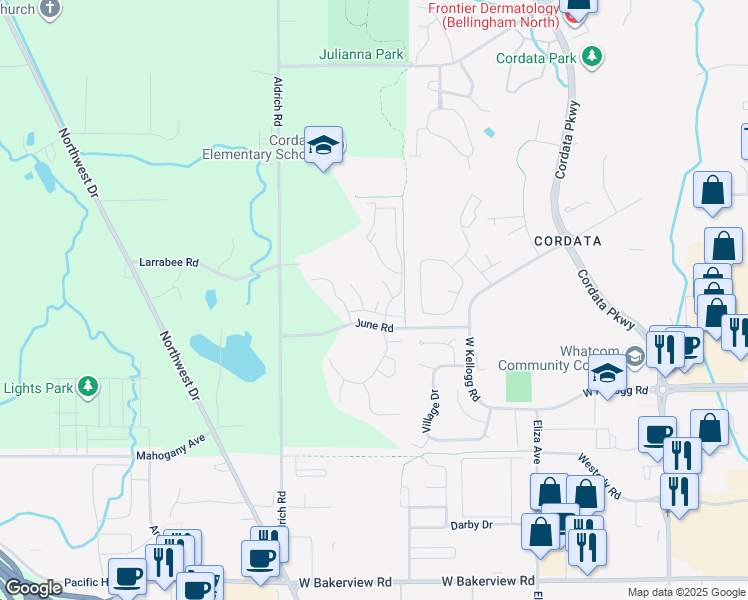 map of restaurants, bars, coffee shops, grocery stores, and more near 4329 Larch Lane in Bellingham