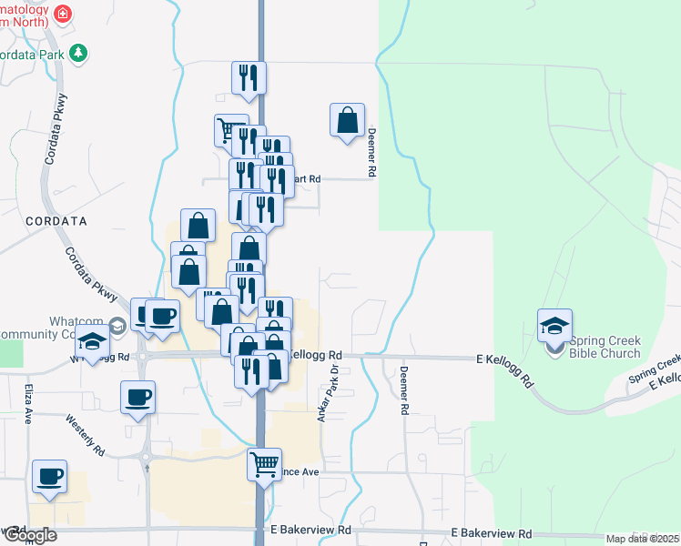 map of restaurants, bars, coffee shops, grocery stores, and more near 4322 Tull Road in Bellingham
