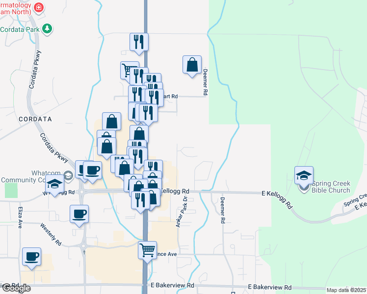 map of restaurants, bars, coffee shops, grocery stores, and more near 4322 Tull Road in Bellingham
