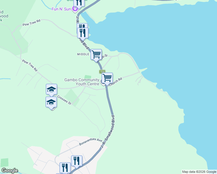 map of restaurants, bars, coffee shops, grocery stores, and more near 436 J. R. Smallwood Boulevard in Gambo