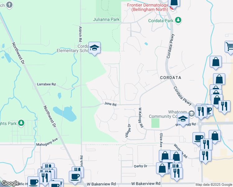 map of restaurants, bars, coffee shops, grocery stores, and more near 4329 Larch Lane in Bellingham