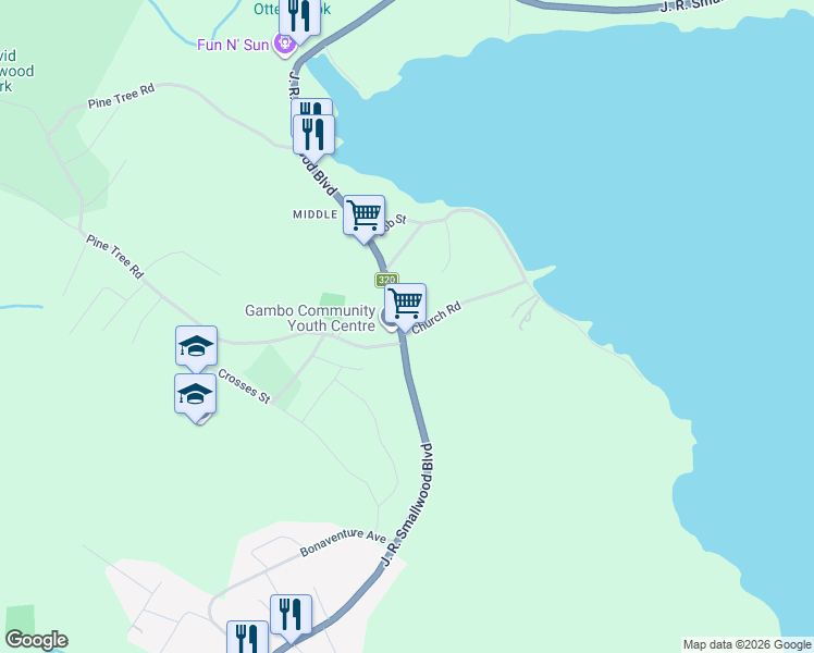 map of restaurants, bars, coffee shops, grocery stores, and more near 436 J. R. Smallwood Boulevard in Gambo