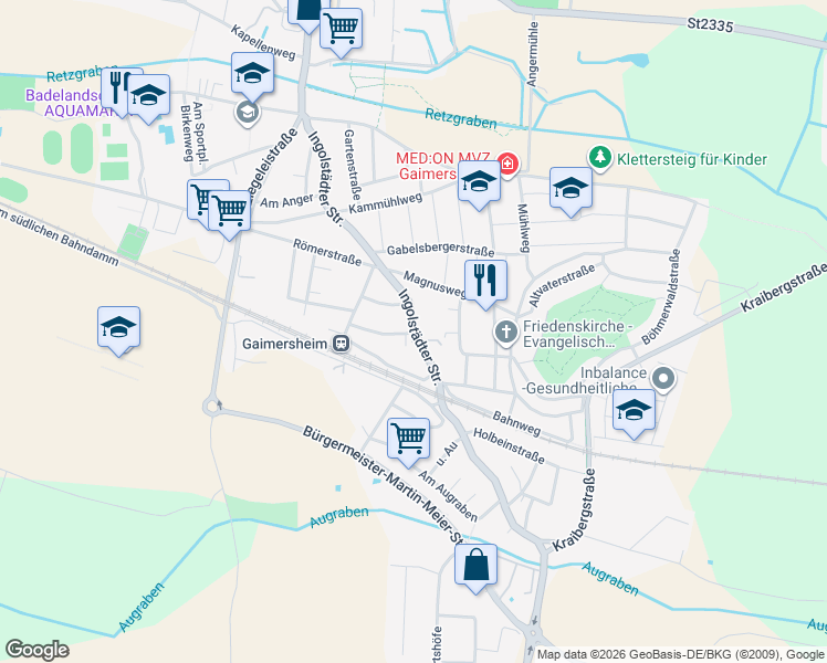 map of restaurants, bars, coffee shops, grocery stores, and more near in Gaimersheim