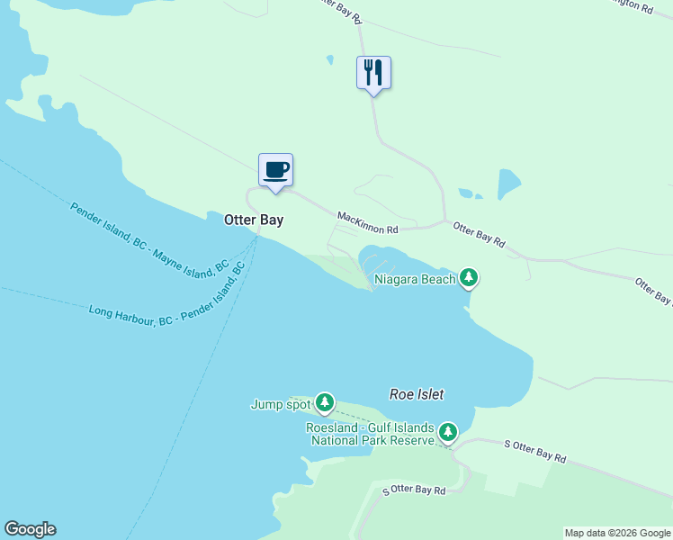 map of restaurants, bars, coffee shops, grocery stores, and more near 2315 Mackinnon Road in Otter Bay