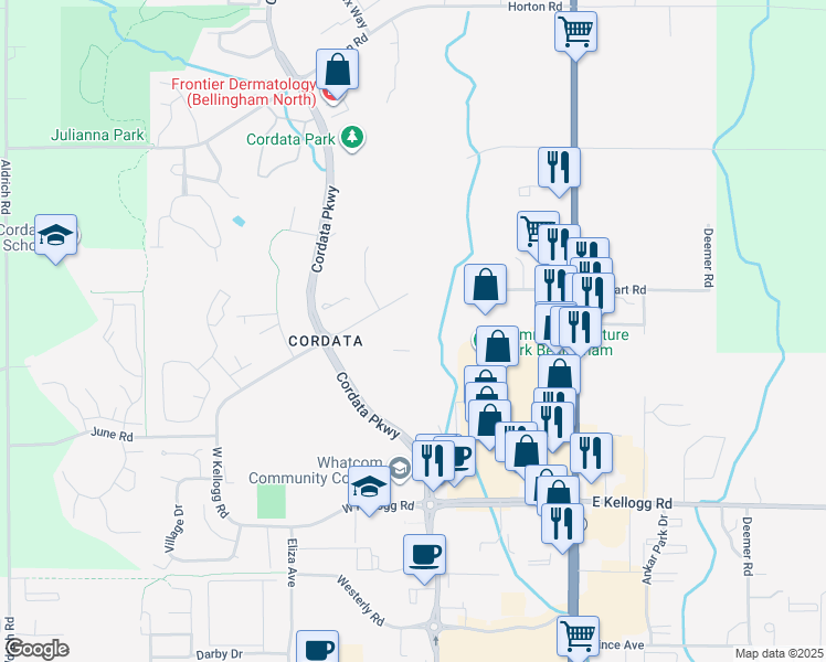 map of restaurants, bars, coffee shops, grocery stores, and more near 425 Stuart Road in Bellingham