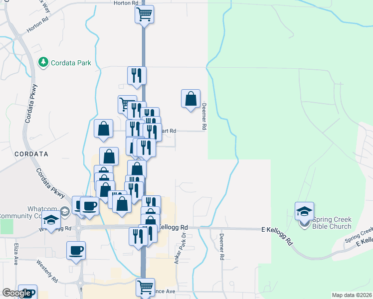 map of restaurants, bars, coffee shops, grocery stores, and more near 4370 Tull Road in Bellingham