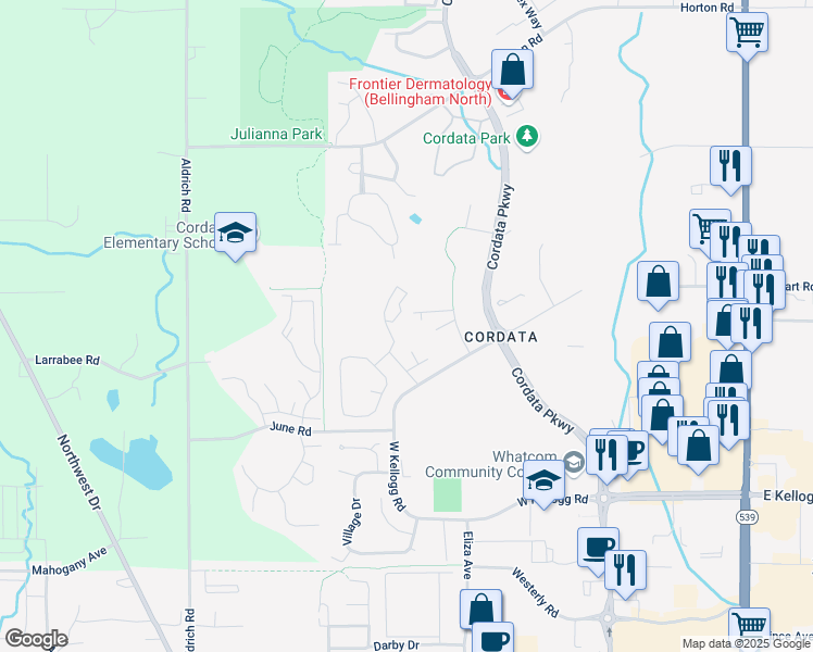 map of restaurants, bars, coffee shops, grocery stores, and more near 4431 Columbine Drive in Bellingham