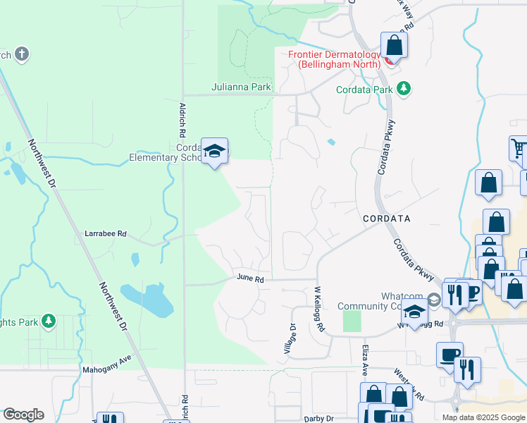 map of restaurants, bars, coffee shops, grocery stores, and more near 4355 Water Lily Loop in Bellingham