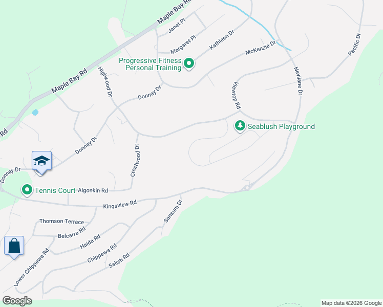 map of restaurants, bars, coffee shops, grocery stores, and more near 3257 Woodrush Drive in Cowichan Valley