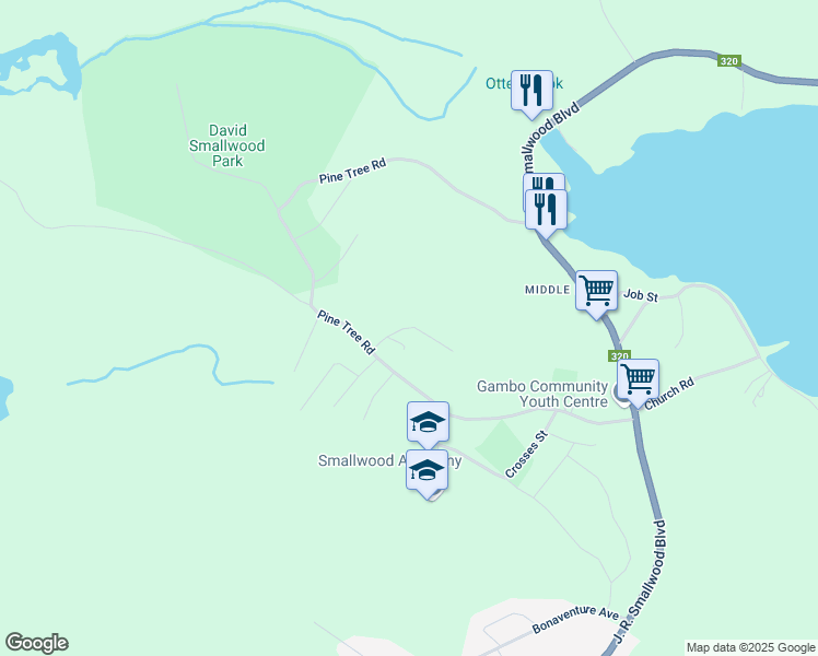 map of restaurants, bars, coffee shops, grocery stores, and more near Seaview Terrace in Gambo