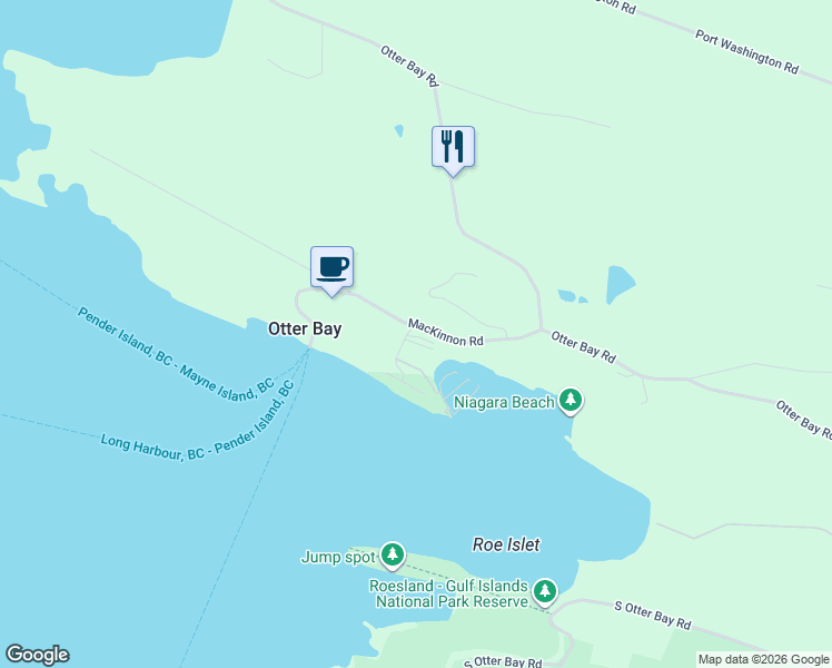 map of restaurants, bars, coffee shops, grocery stores, and more near 2315 Mackinnon Road in Pender Island