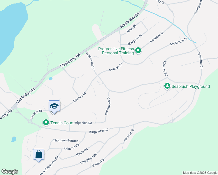 map of restaurants, bars, coffee shops, grocery stores, and more near 6333 Highwood Drive in Duncan