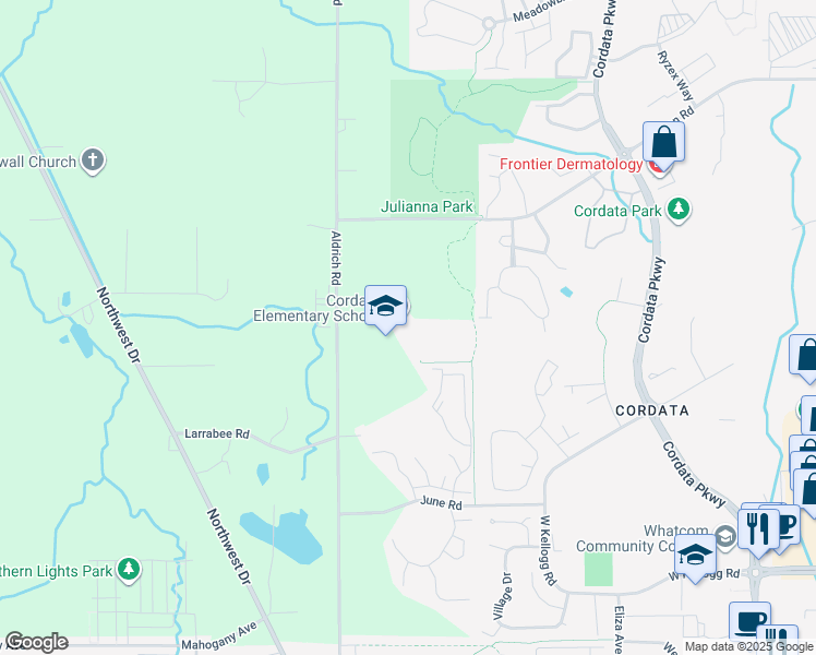 map of restaurants, bars, coffee shops, grocery stores, and more near 4420 Aldrich Road in Bellingham
